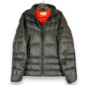 Michael Kors Mens Down Puffer Jacket Medium Olive Green with Orange Lining Coat